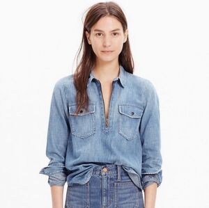Madewell denim zip-up pocket shirt cotton blue XS